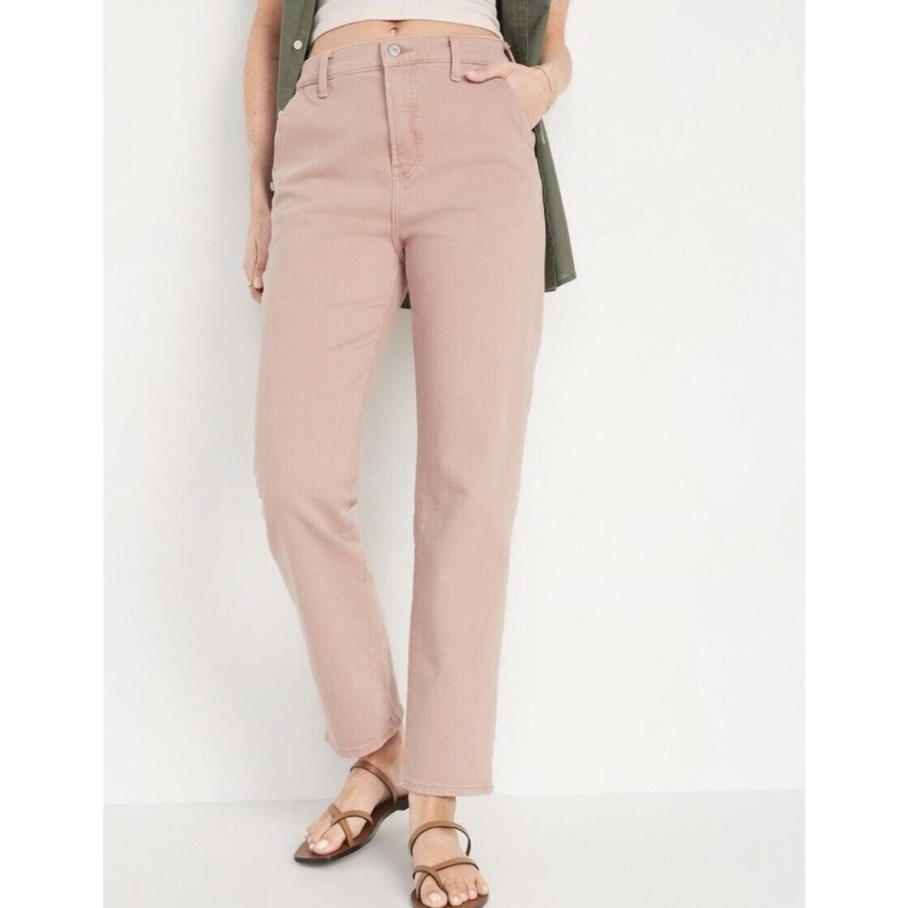 Old Navy Extra High Rise Sz 28 Jeans Pastel Pink Sky Hi Straight Pants NEW F3